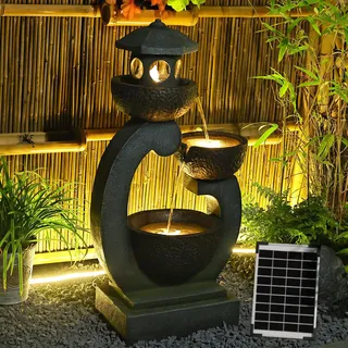 Bumilgar Springbrunnen Solar Gartenbrunnen für Außen mit LED Beleuchtung Zimmerbrunnen Kaskade Brunnen Wasserspiel Wasserfall Brunnen für Garten,Balkon,Terrasse, 89.5x45x27 cm