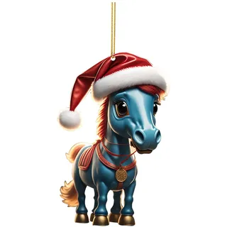Weihnachtsbaum Pferde und Weihnachtskugeln Anhänger 2D Acryl Weihnachtskatze Hängende Deko Lustiger Weihnachten Pferde Ornament Spaß Weihnachtsanhänger Deko Christbaumschmuck (F, One Size)