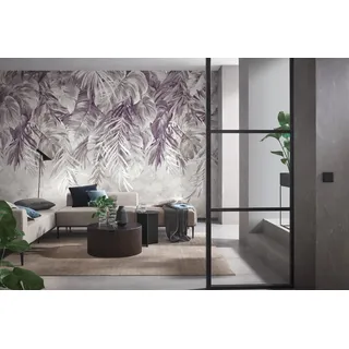Newroom Vliestapete Turaya Violett Tapete Mustertapete Dschungel,Palmen,Blätter, [ 4 x 2,7 m ] großzügiges Motiv - kein wiederkehrendes Muster - Fototapete Wandbild Dschungel Palmen Blätter Made in Germany, Blumentapete lila