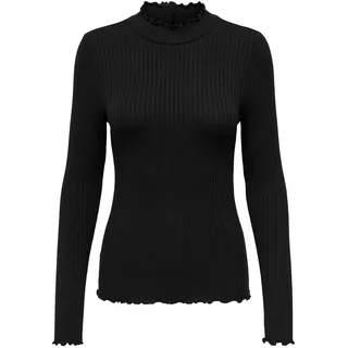JdY Damen Dünnes Langarm Shirt Basic Rundhals Stehkragen Longsleeve Stretch Oberteil JDYFRANSISKA, Farben:Schwarz, Größe:XS - XS