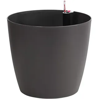 Dehner Pflanztopf Mila mit Selbstbewässerungs-System, Ø 35 cm, Höhe 30 cm, Kunststoff, anthrazit
