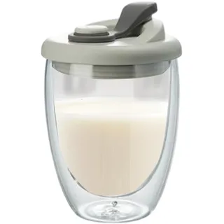 XINBAIJI Doppelwandige Gläser Kaffeegläser, Latte Macchiato Gläser Mit Deckel Kaffeebecher Aus Glas, Kaffeetassen Glas Für Cappuccino Latte Tee Milch Saft (450 ML)