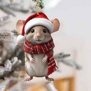 Weihnachtsmäuse Deko, Weihnachtsmaus-Ornament, Weihnachten Acryl Tier Decor, Weihnachten Baumschmuck Weihnachtsdekoration für Zuhause, Auto Lustige Weihnachtsbaum Dekoration (G)