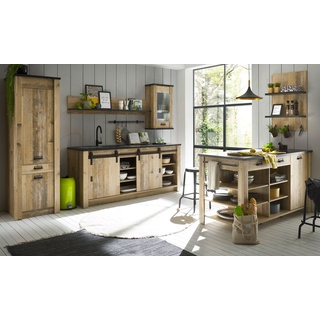 Küche mit Kochinsel "Stove" in Used Wood Küchenschrank Set 6-teilig