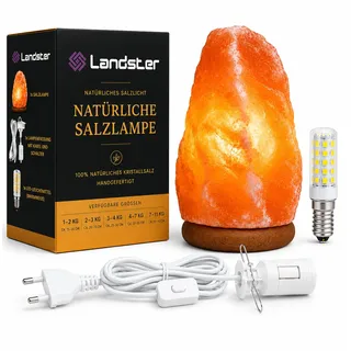 LANDSTER Salzlampe Salzkristall Lampe Tischlampe Salzkristalllampe SalzsteinLampe Natürliche Rosa Salz Nachtischlampe Salt lamp aus Salt Range Pakistan (1-2 KG)