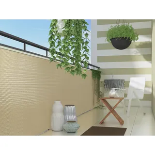 Polyrattan Sichtschutzmatte in Rattan-Optik PVC Sichtschutz Matte Sichtschutzzaun Balkongeländer Sichtschutzwand Balkonsichtschutz Balkon Zaun Windschutz Poolumrandung Zaun (beige, 300x100cm)