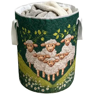 Kinder Wäschekorb mit Henkel für Kinderzimmer - 3D-Druck und Steppmuster für Schafe Aufbewahrungskorb für Kinderzimmer - Schaf Geschenk (Schaf 01, M (56×40,5 cm))