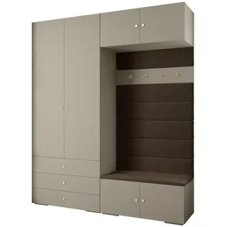 Abiks Möbel Garderoben-Set, Kaschmir, Braun, Gold, Holz, Nachbildung, 2-Sitzer, 8 Fächer, 200x236.7x47 cm, Garderobe, Garderoben-Sets & Serien, Garderoben-Sets