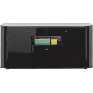 Sideboard ODESSA, Schwarz Hochglanz - Schwarz matt - B 180 cm - 3 Türen - 2 Schubladen