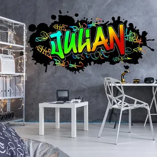 Tjapalo® v78 Graffiti Wandtattoo für Kinderzimmer und Jugendzimmer, Neon Bilder personalisiert, Wanddeko, Größen: B76xH37cm
