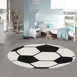 Teppich-Traum Kinderteppich Fußball 3D Schwarz Weiß Ø 80 cm