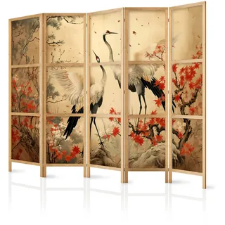 murando - Paravent Innen Raumteiler Holz Natur 225x172 cm 5-teilig Japanische Trennwand Raumtrenner Room Divider Mobiler Sichtschutz Spanische Wand Raum Abtrennung Botanik 10000-bh-b