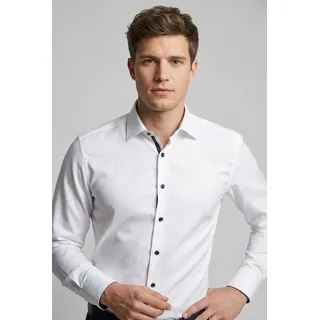 Langarmhemd MARVELIS, Herren, Gr. 41, N-Gr, weiß, Web, Obermaterial: 100% Baumwolle, unifarben, slim fit normal, 2-Knopf-Manschette, Hemden, Businesshemd, New-York-Kentkragen, unifarben, schmale Passform