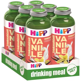 HiPP Trinkmahlzeit Vanille, 6 x 330 ml, vollwertige Zwischenmahlzeit, mit bester Heumilch, echtem Bourbon-Vanille Extrakt, 23 Vitaminen & Mineralstoffen, High Protein, glutenfrei