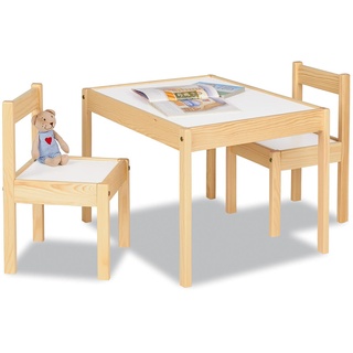 PINOLINO Kindersitzgruppe Olaf, 3-teilig, aus Holz, 2 Stühle und 1 Tisch, für Kinder ab 2 Jahren, klar lackiert und Dekor Uni, weiß