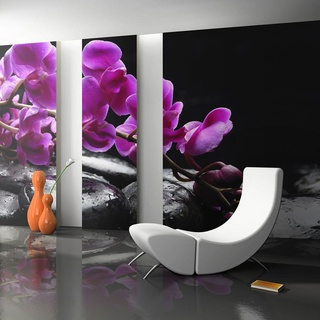 Fototapete - Pure Harmonie: Orchidee und Zen-Steine