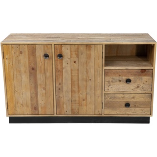 SIT Möbel Sideboard | recycelte Pinie | 2 Türen, 2 Schubladen, 1 offenes Fach | natur mit schwarz | B 140 x T 44 x H 80 cm | 13803-01 | Serie OLD PINE