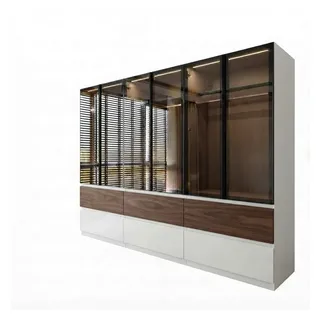Palms-Store Kleiderschrank Sansibar mit Glastüren, 6 Schubkasten inkl. Beleuchtung Breite: 300cm, Höhe: 218cm, Tiefe: 62cm weiß
