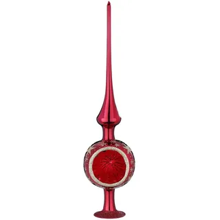 INGE-GLAS® Christbaumspitze Reflexspitze Sternenhimmel, ochsenblut Ø8cm x 33cm (1-tlg), mundgeblasen, handbemalt rot
