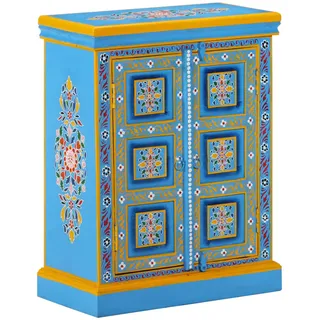 Sideboard Massivholz Mango Türkis Handbemalt