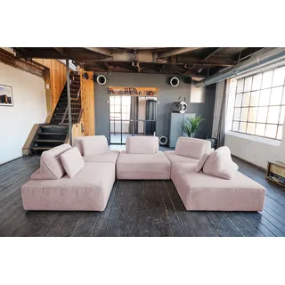 KAWOLA Modulsofa Cord 5-Sitzer Rosa