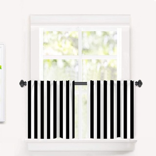BaoNews Schwarze, Moderne einfache gestreifte Küchenvorhänge für Fenster, schwarz-weiß, geometrische Zebra-Verdunkelungsvolants, 2 Stück, 66x61 cm
