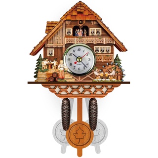 Eurobuy Traditionelle Kuckucksuhr aus Holz, Antikes Vintage-Design Uhr mit Pendel Wandwecker Dekoration für Wohnzimmer Schlafzimmer Cafe Restaurant Hotel