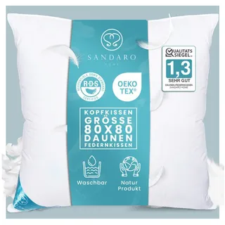 Sandaro Home Daunenkissen 1600 gr, 3-KAMMERN KISSEN, 80 x 80 cm, Füllung: Daunen Federn, Bezug: Baumwolle, Allergiker geeignet, 80x80 cm