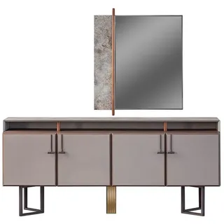 JVmoebel Esszimmer-Set Garnitur Sideboard mit Spiegel Anrichte Schrank Holz Kommode Grau, (2-St., 1x Sideboard + 1x Spiegel), Made in Europa grau
