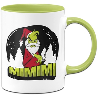 Tassenbrennerei Tasse mit Spruch - Grinch MiMiMi - Weihnachtstasse lustig für Kollegen, Kollegin - Kaffeetasse Weihnachten (Hellgrün)