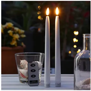 MARELIDA LED-Kerze LED Stabkerzen Outdoorkerzen Timer H: 28cm weiß für Innen/Außen, LED Classic, warmweiß (2100K bis 3000K) weiß
