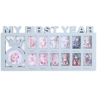 YUMILI My First Year Photo Frame - 12 Small Photo Frames Record Baby's Monthly Growth in First Year Memory Baby Birth Gift, Blue