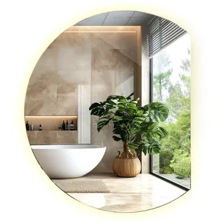 Tulup LED Badezimmerspiegel rund abgeschrägt mit LED Spiegel halbrund Beleuchtung Wandspiegel 80 cm