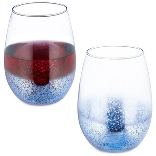 relaxdays Weinglas Weingläser ohne Stiel 2er Set blau, Glas blau|silberfarben