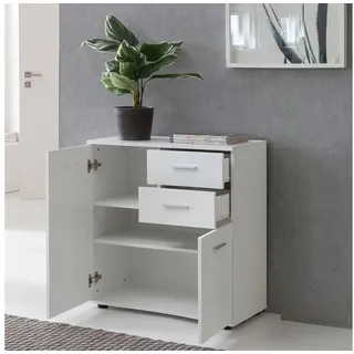 FINEBUY Sideboard SuVa11838_1 70 cm Weiß mit 2 Türen & 2 Schubladen Kommode Aktenschrank (mit Türen & Schubladen 71x78x35,5 cm Schrank Weiß), Kommode Modern, Anrichte Mehrzweckschrank Klein weiß
