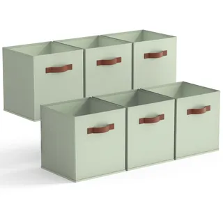 GRANNY SAYS Aufbewahrungswürfel Stoff, 6 Stück Aufbewahrungsboxen für Würfelregal, Regalkörbe 32,5 x 32,5 x 32,5cm Salbei Grün Regalboxen mit Griffen, Stoffkisten Aufbewahrung für Kallax Regal