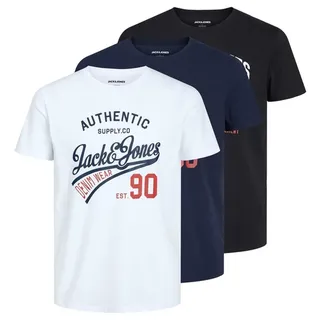 JACK & JONES Ethan Kurzarm-T-Shirt 3 Einheiten Black Pack Black / White / Navyblazer M