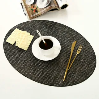 Lieson Tischset Abwaschbar, Platzsets PVC 4er Set Oval Geflochten Muster rutschfest Hitzebeständig Tischsets für Zuhause Restaurant Speisetisch 45x30CM Schwarz Braun