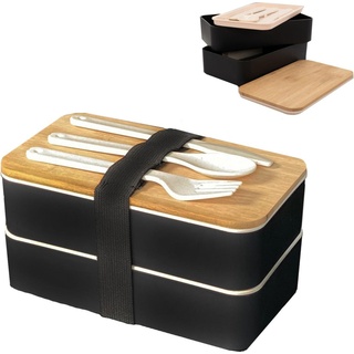 Intirilife Bento Box mit 3 Fächern in Schwarz, Lunchbox, Schwarz