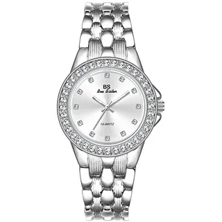 SLYHHZHMY Disc Rhinestone Watch Damenuhr Einfache Leichte Luxusuhr Gold Silber Uhr Edelstahluhr (Silber)