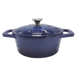 Grillfürst Dutch Oven Sternentöpfchen 1,2 Liter - blauer Gusseisen Bräter mit Henkeln und pflegeleichter Emaillierung, ovaler Schmortopf für Grill und Herd