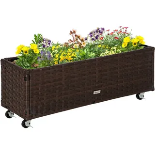 Outsunny Poly Rattan Hochbeet 94,5 x 31 x 36 cm Kaffee-Braun