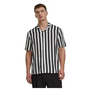 URBAN CLASSICS Viscose AOP Resort Langarmhemd Schwarz 3XL