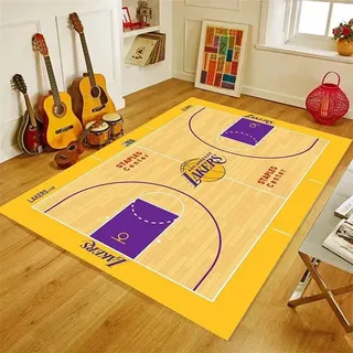 PEIHUODAN 3D Football Basketball Platz Teppich Kinder Jungen Groß Kinderzimmer Gaming Teppich Schlafzimmer Dekoration Wohnzimmer Krabbelmatte Modern Kinderteppiche Waschbarer (Gelb,80 x 120 cm)