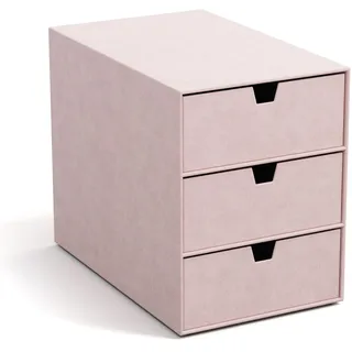 BIGSO INGRID Schubladenbox für Dokumente und Bürobedarf – Schreibtisch Organizer mit 3 Schubladen – Ablagesystem aus 100% recycelter Faserplatte und Papier in Leinenoptik – rosa