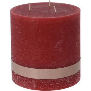 Spetebo XL 3-Docht Kerze Ø 14 cm unparfümiert - rot - Große Stumpenkerze mit langer Brenndauer - Mehrdocht Kerze Tischkerze Blockkerze rund geruchlos
