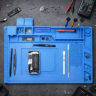 Rurbeder Lötunterlage aus Silikon, Antistatik-Matte, Magnetmatte, ESD Soldering Mat, Elektronische Reparaturmatte, hitzebeständig bis 500 °C, mit Skala und Schraubenposition