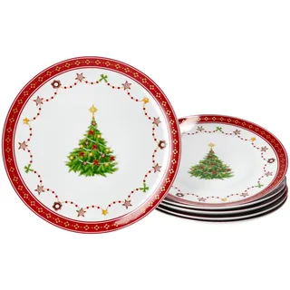 MamboCat Weihnachtstraum 6er Set Kuchenteller I kleine Porzellan-Frühstücksteller für 6 Personen mit Weihnachtsdekor I Service für Salat, Dessert &Co I Geschirr für Weihnachten, Advent & Nikolaus