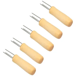 Maiskolbenhalter-Set,5 Stück Mais Halter Edelstahl Holzgriff Maiskolben Spieße,Mais Picks für BBQ,3 Zinken Mais-Gabel Zuckermais Halter für Pellkartoffel Food Fruit Forks,Küche Werkzeug Corn Holders