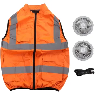 Sommerweste Mit Kühlventilator, Reflektierende Gestreifte Sommerweste, Wiederaufladbare Arbeitskleidung, 5v Fluoreszierend, Orange Xxl.
